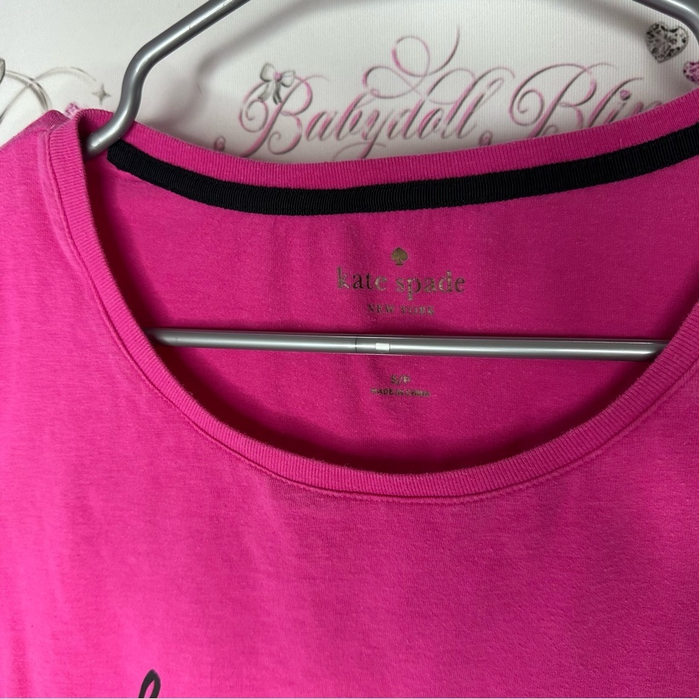 Kate spade cheers darling top ruffle frill sleeve cuff black pink soft stretchy - Picture 4 of 6